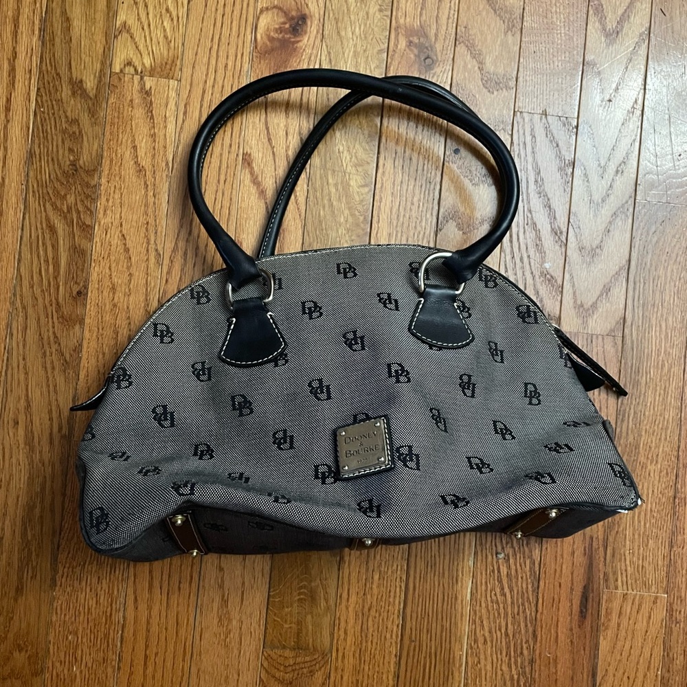 Dooney & Bourke Large Gray Monogram Canvas Leather Trim Dome Satchel Bag